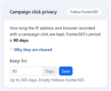 The Campaign click privacy card with the Keep for setting
