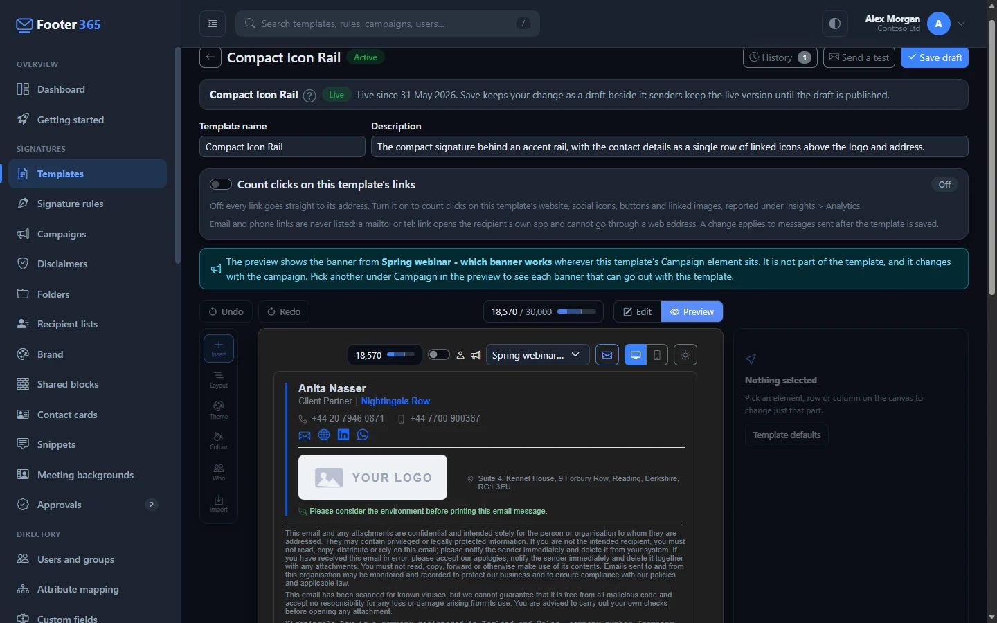 The signature editor in Preview mode with the preview options across the top